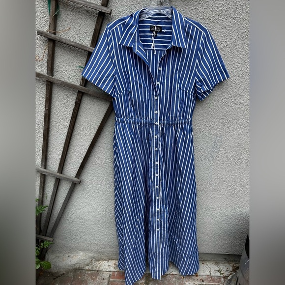 J. Crew Cerise shirtdress in striped poplin Deep Sea Stripes - Picture 6 of 11